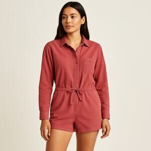 Outerknown Red Denim Long Sleeve Romper Jumpsuit Women’s Small